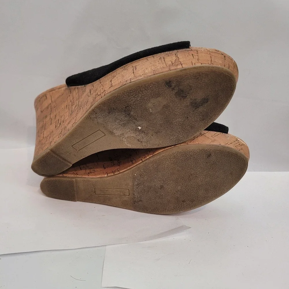 American Eagle Wedge Sandals Womens 8.5 Black Cork Platform Slingback Shoes